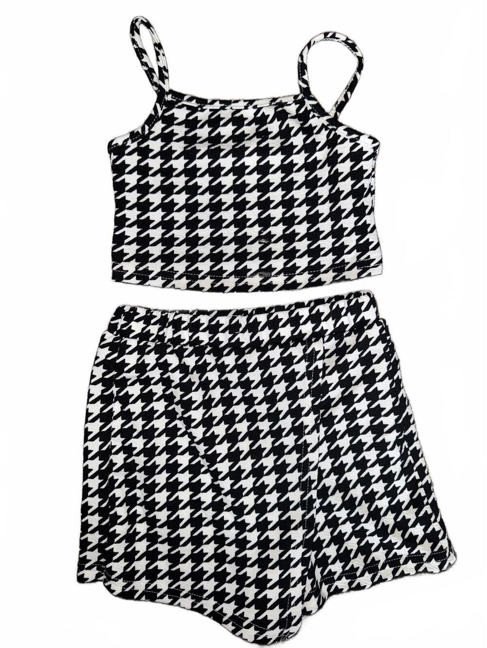 Girls Black & White Houndstooth 2 Piece Set Size 4T SHEIN